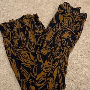 Elegant Black and Brown Leaf Pattern Wide Leg Pants